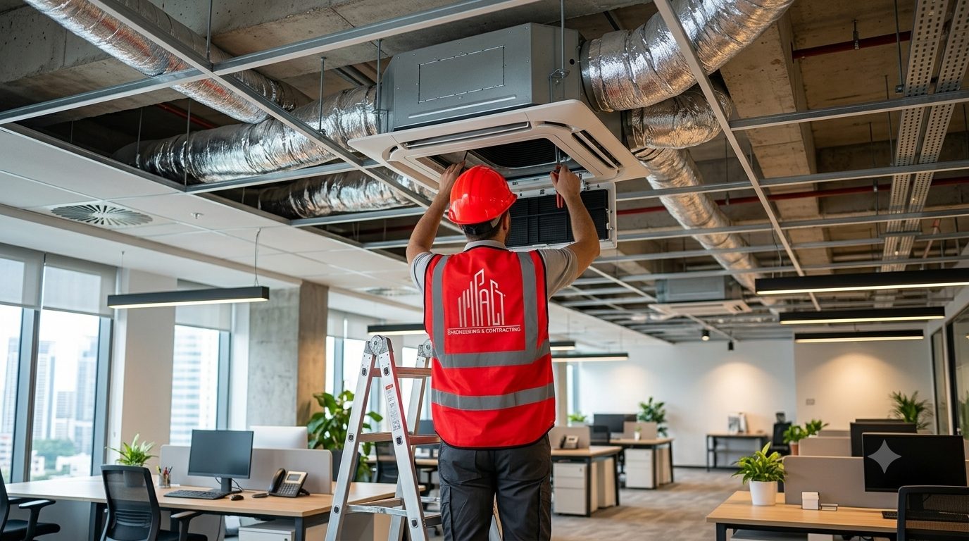 IEC technician servicing an AC unit